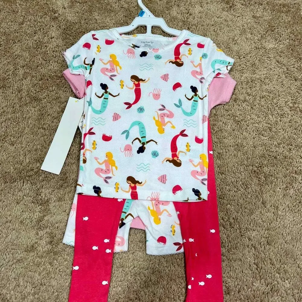 Carters Girl 24 months 4-Piece Pink Mermaid 100% Snug Fit Cotton Pajamas